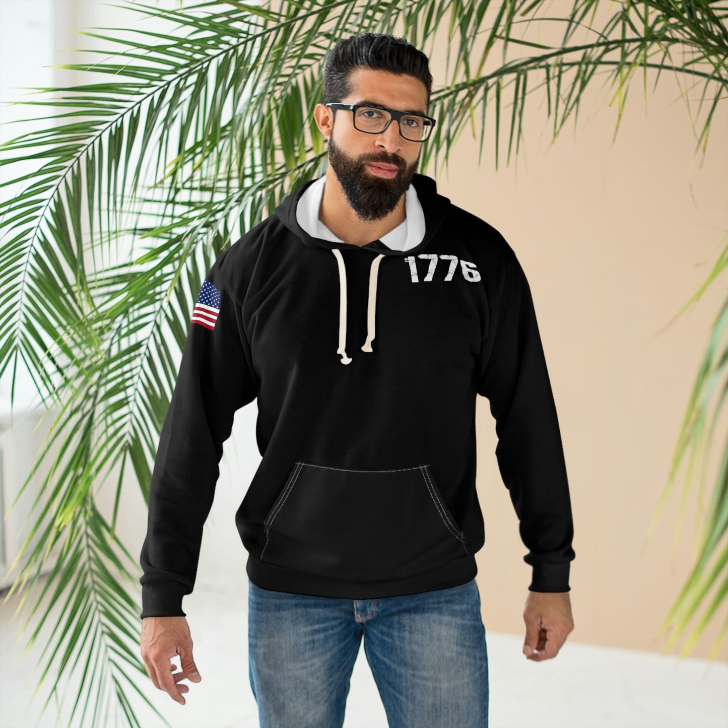 1776 - America Black Hoodie (AOP)