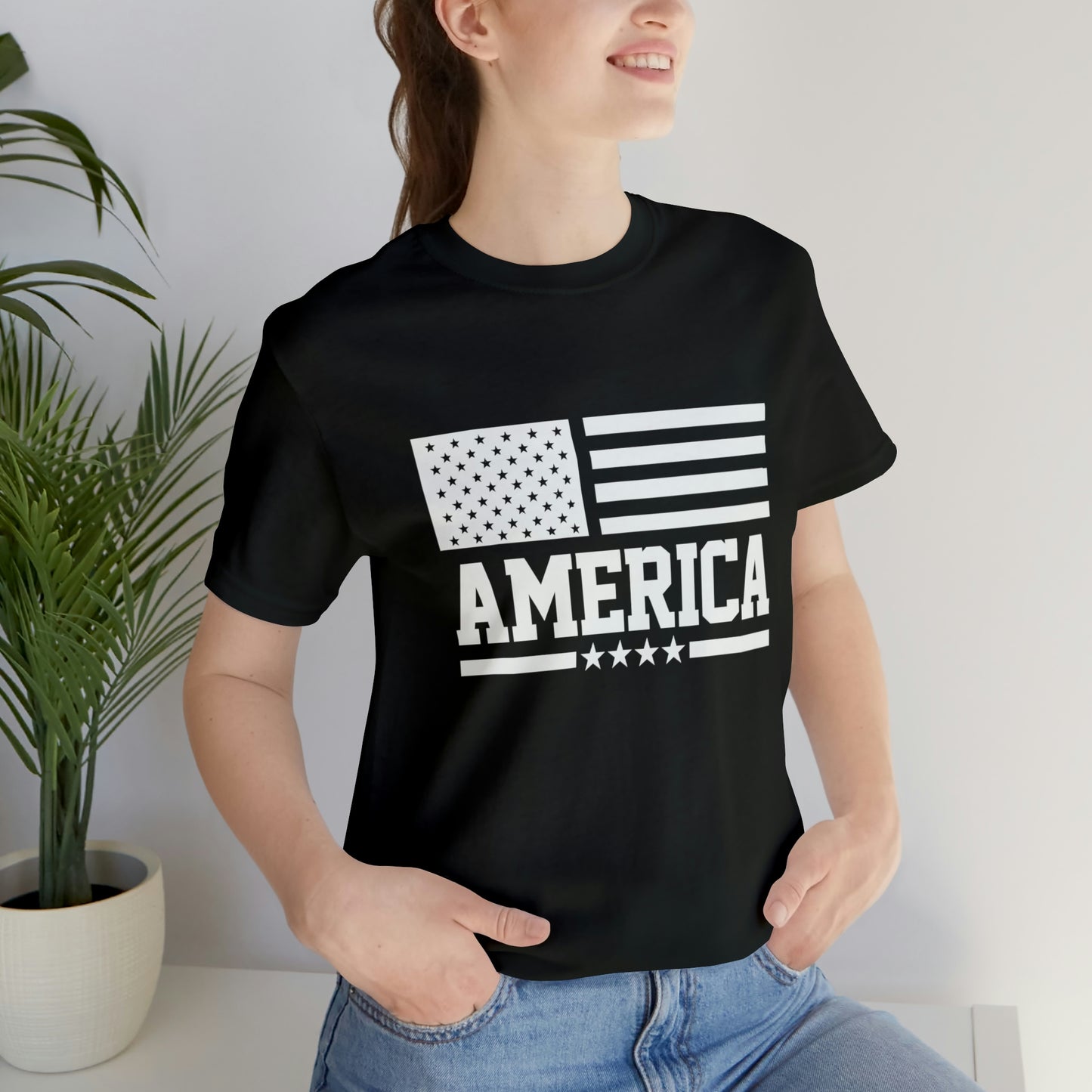 America Black & White Short Sleeve Tee
